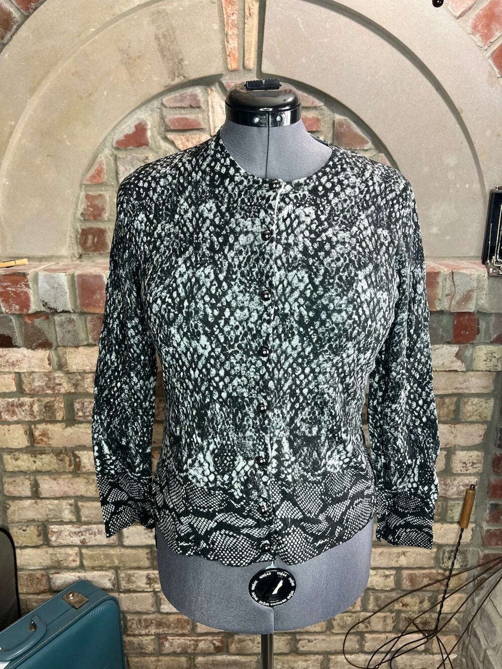 Charter Club cardigan sweater snake skin pattern black white